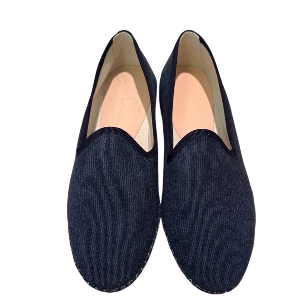 J Crew Dark Navy Blue Venetian Canvas Loafer Slip On Slippers Shoes Size 7.5